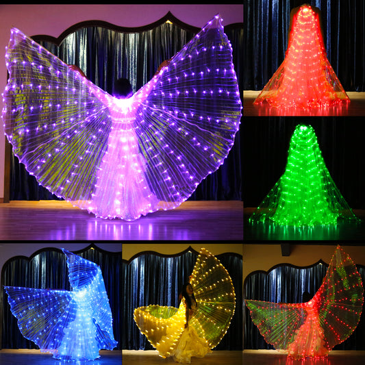 2022 Nouveautés LED Isis Wing Single Full Colors - Ailes lumineuses de danse du ventre Carnaval Halloween Party Club Wear avec bâtons télescopiques
