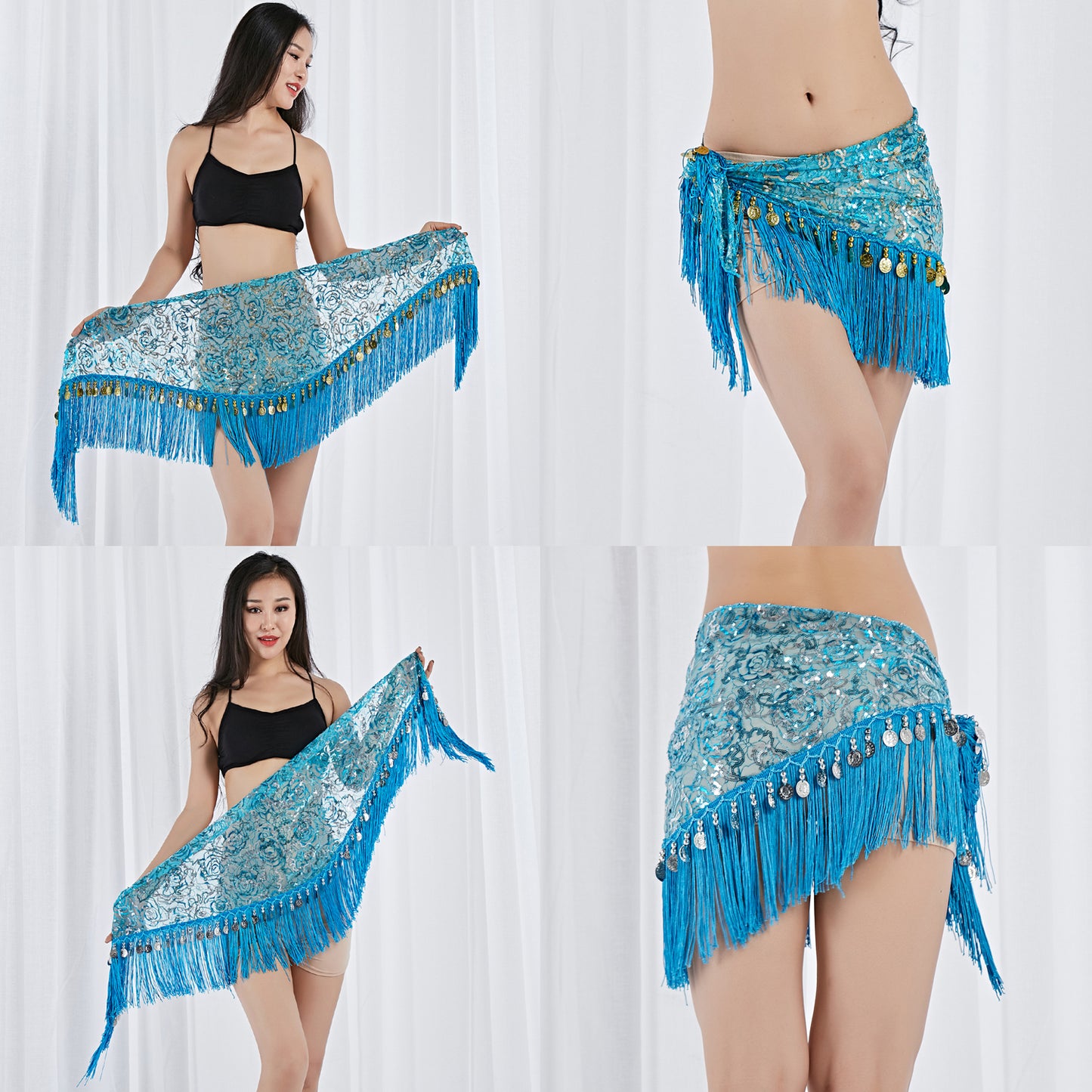 New Arrivals Tassels Fringed Sequins Triangle Belly Dance Hip Scarf Skirt Waist Belt for Outfits