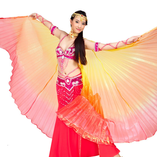 Nouveautés Costume de danse du ventre pour femme, ailes d'Isis, ailes de danse tricolores, ailes d'ange pour spectacle de carnaval d'Halloween avec bâtons