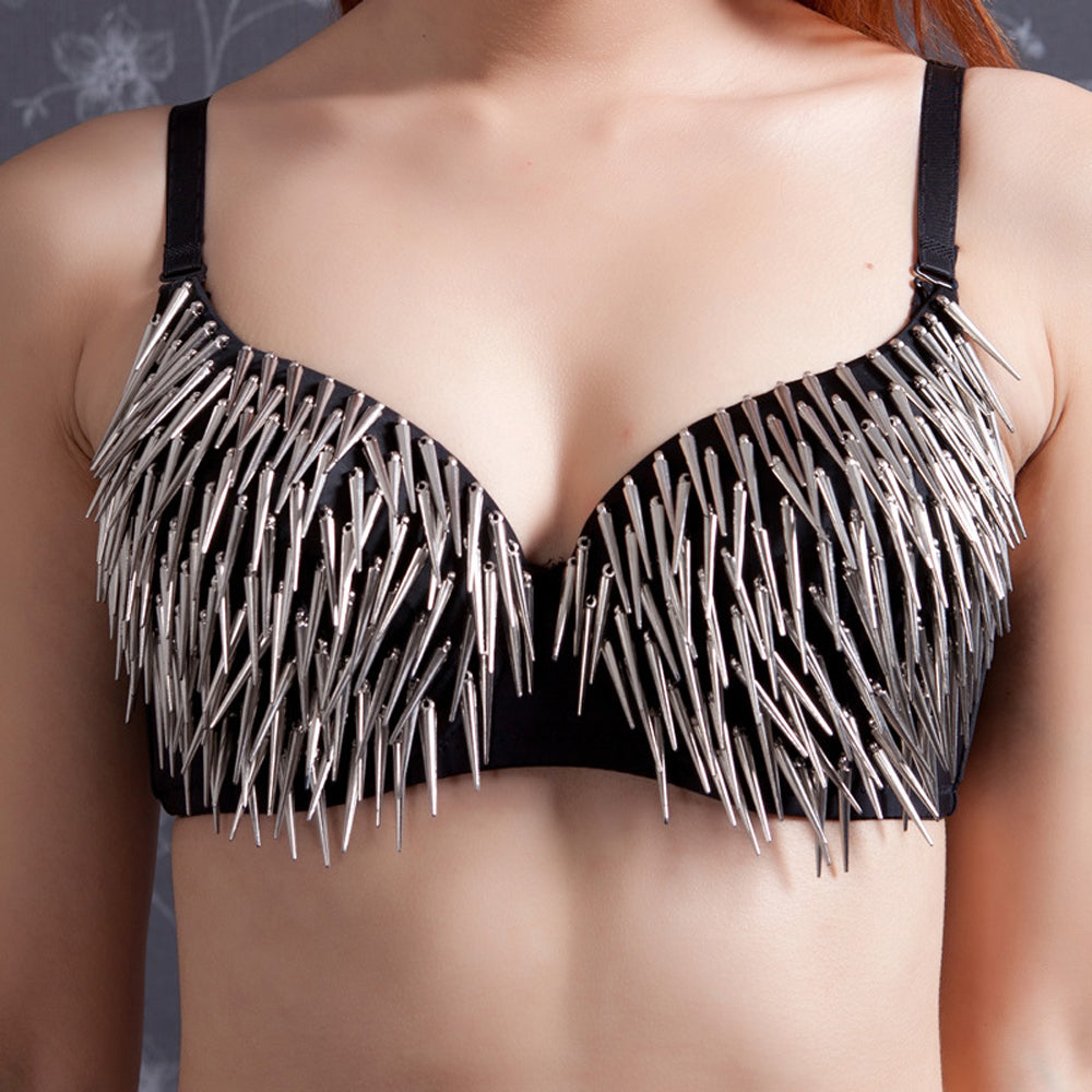 New Arrivals Danceshower Metallic Spike Punk Goth Bra Clubwear DS Bra Belly Dance Top