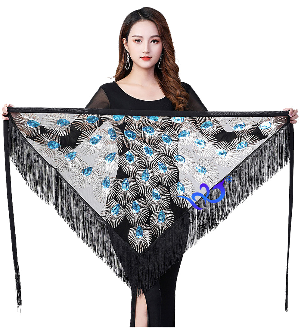 Peacock Tassels Fringed Sequins Triangle Belly Dance Hip Scarf Skirt Waist Belt for Outfits