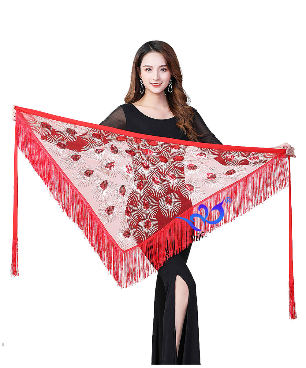 Peacock Tassels Fringed Sequins Triangle Belly Dance Hip Scarf Skirt Waist Belt for Outfits