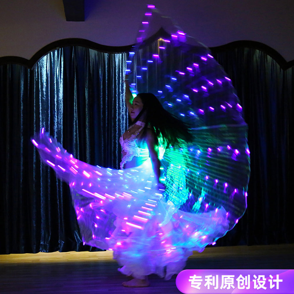 2023 New Arrivals Three-color Gradient LED Isis Wing - Belly Dance Light Up Wings for Carnival Halloween Party Club Wear with Telescopic Sticks