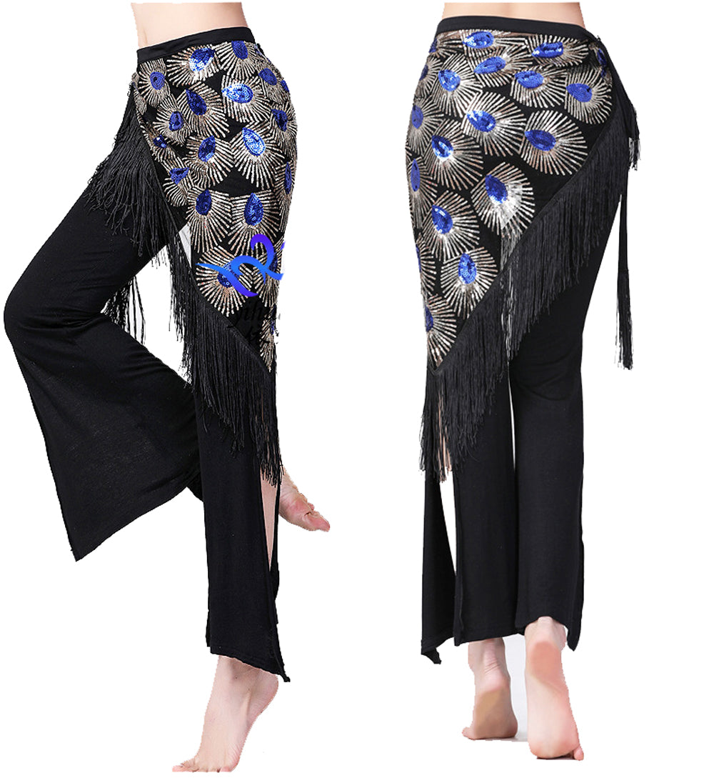 Peacock Tassels Fringed Sequins Triangle Belly Dance Hip Scarf Skirt Waist Belt for Outfits