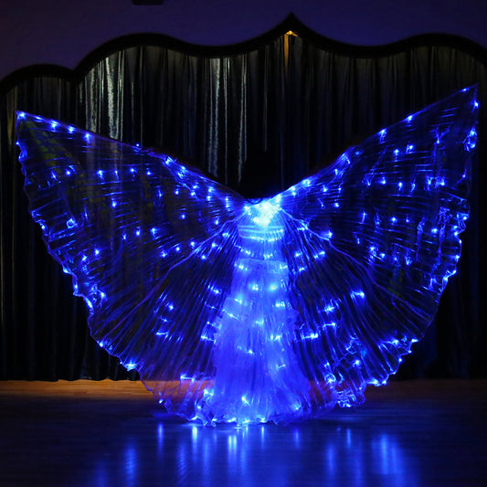 Flash LED Isis Wings – Ailes lumineuses de danse du ventre, carnaval, fête d'Halloween, tenue de club avec bâtons télescopiques