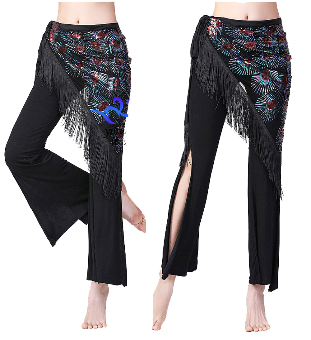 Peacock Tassels Fringed Sequins Triangle Belly Dance Hip Scarf Skirt Waist Belt for Outfits