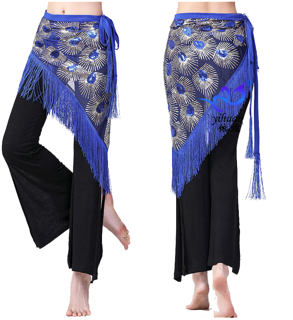 Peacock Tassels Fringed Sequins Triangle Belly Dance Hip Scarf Skirt Waist Belt for Outfits