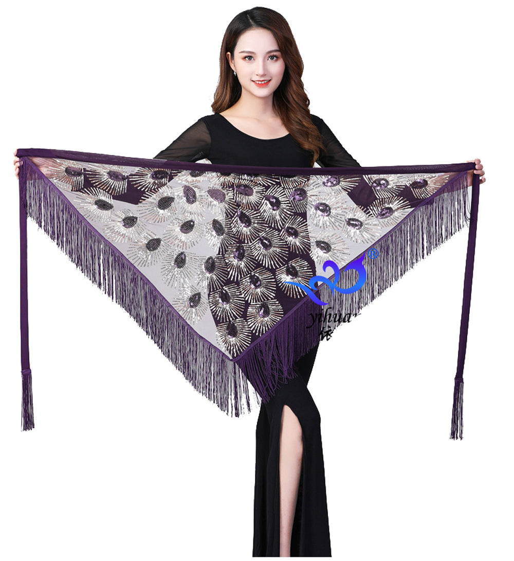 Peacock Tassels Fringed Sequins Triangle Belly Dance Hip Scarf Skirt Waist Belt for Outfits