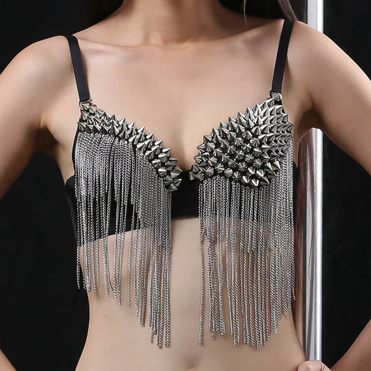 New Arrivals Danceshower Metallic Spike Punk Goth Bra Clubwear DS Bra Belly Dance Top