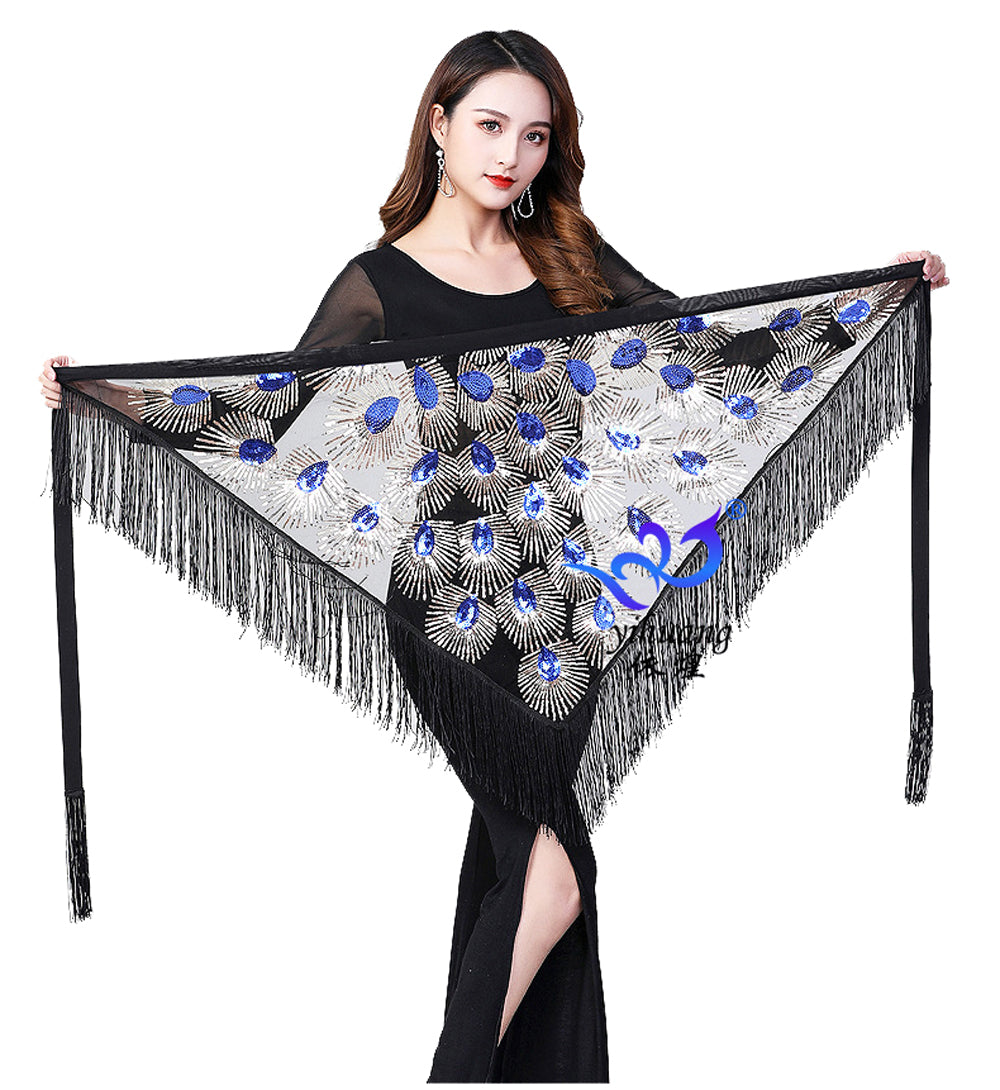 Peacock Tassels Fringed Sequins Triangle Belly Dance Hip Scarf Skirt Waist Belt for Outfits