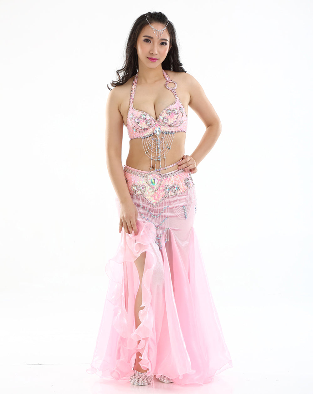 New Arrivals Belly Dance Costumes with Flannel Rose Skirt Belly Dance Dress 1 Set