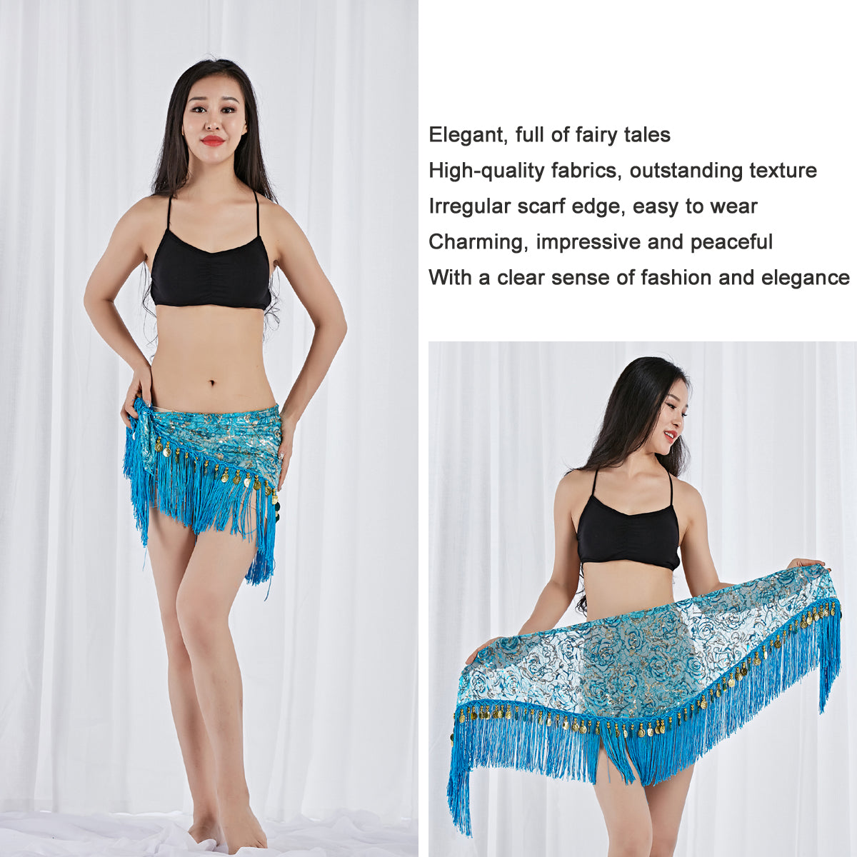 New Arrivals Tassels Fringed Sequins Triangle Belly Dance Hip Scarf Skirt Waist Belt for Outfits