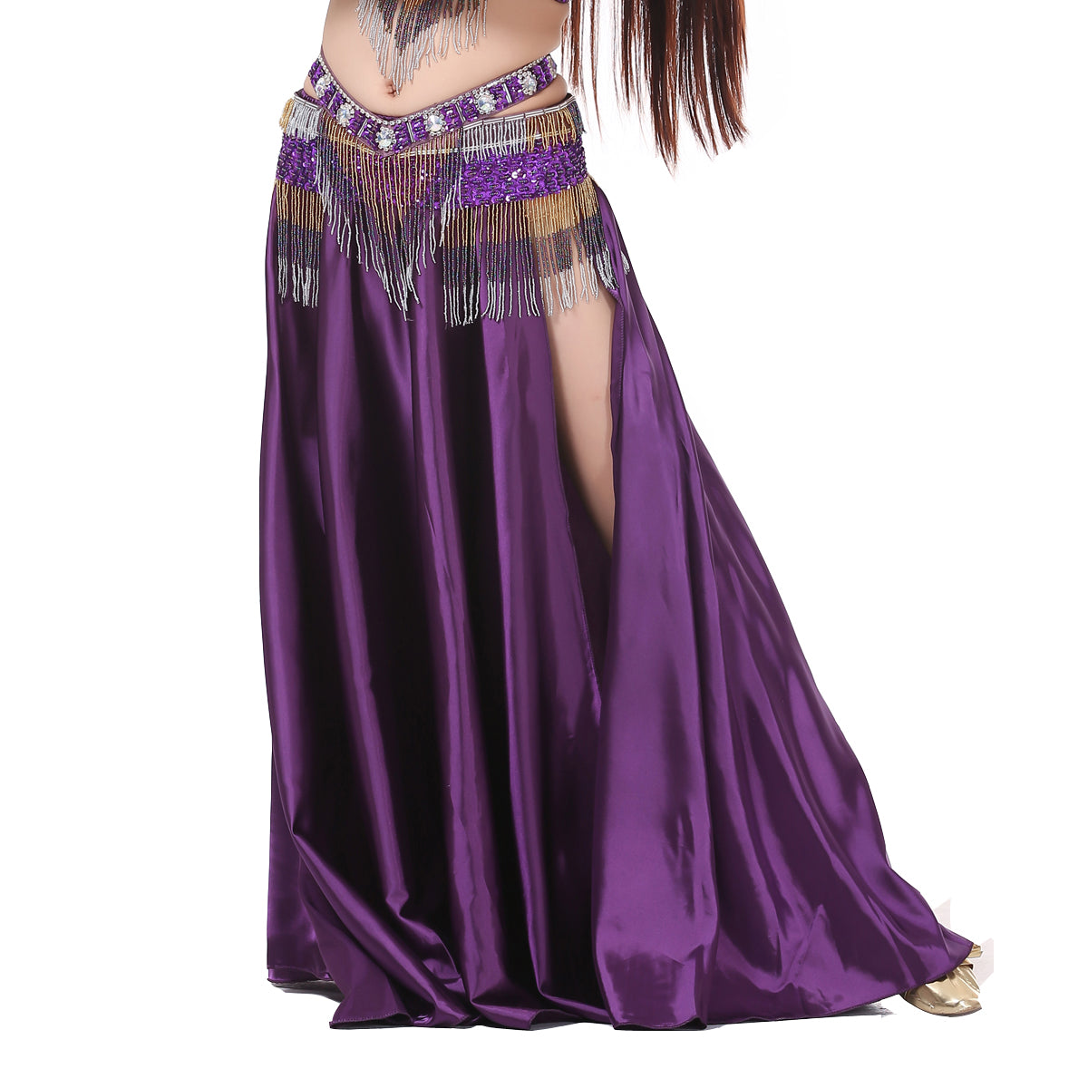 Professional Sexy Double Fork-tailed Double Split Satin Belly Dance Skirt Split Long Belly Dance Skirts