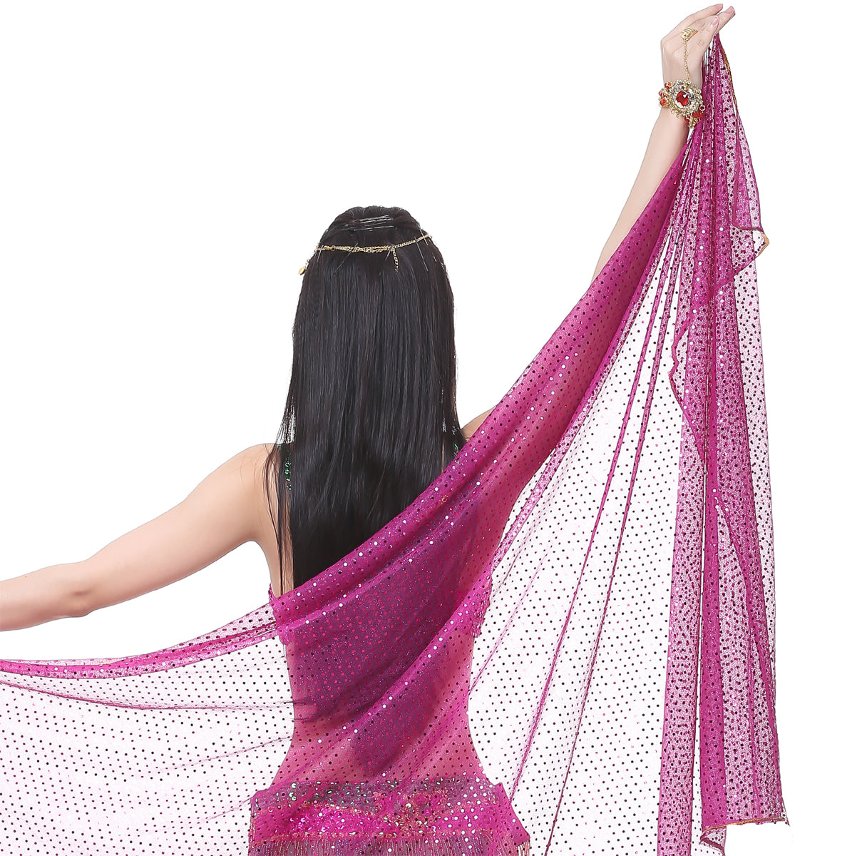 Shinning Spot Chiffon Hand Scarf, Stage Dancewear Scarf, Light Weight Belly Dance Shawls, Belly Dance Veils with Trim Gold