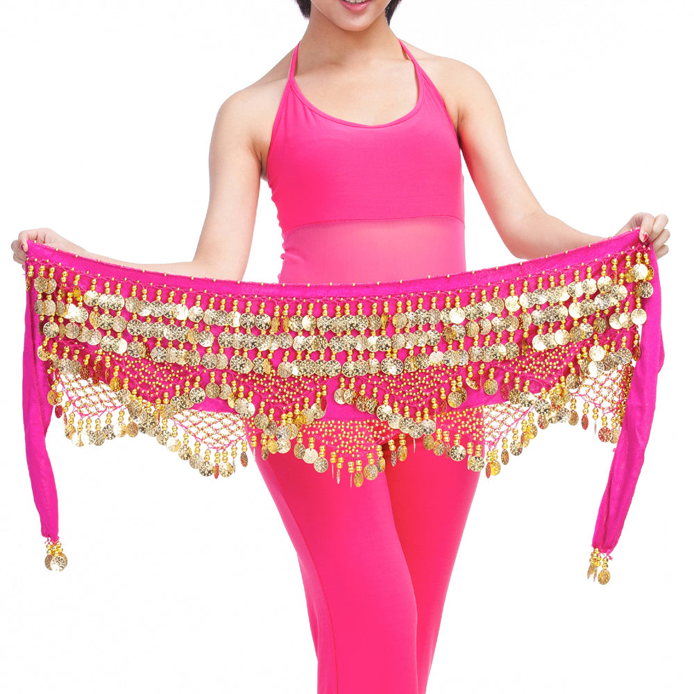 Women's Belly Dance Wave Shape Hip Scarf with 320 Coins Three Straight Two Angle Waist Belt