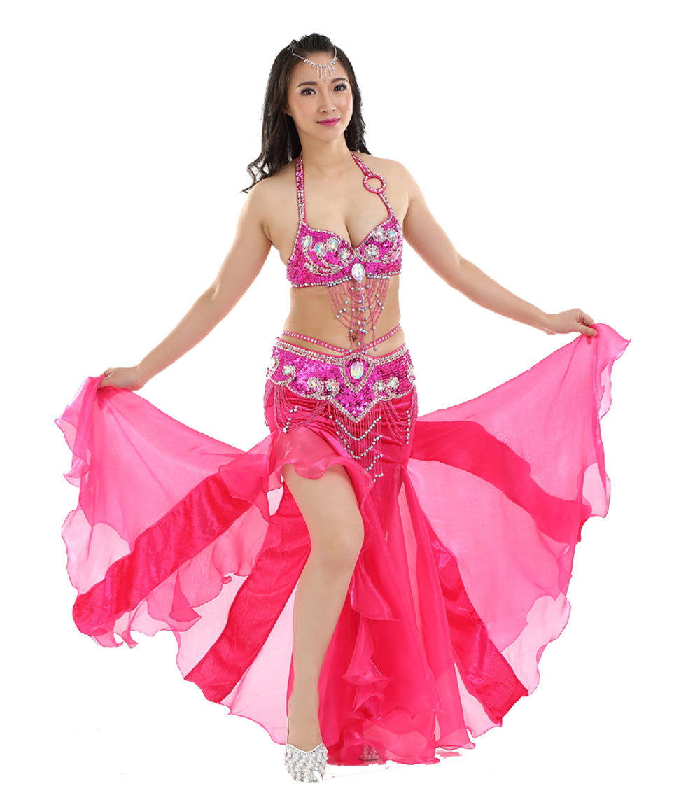 New Arrivals Belly Dance Costumes with Flannel Rose Skirt Belly Dance Dress 1 Set