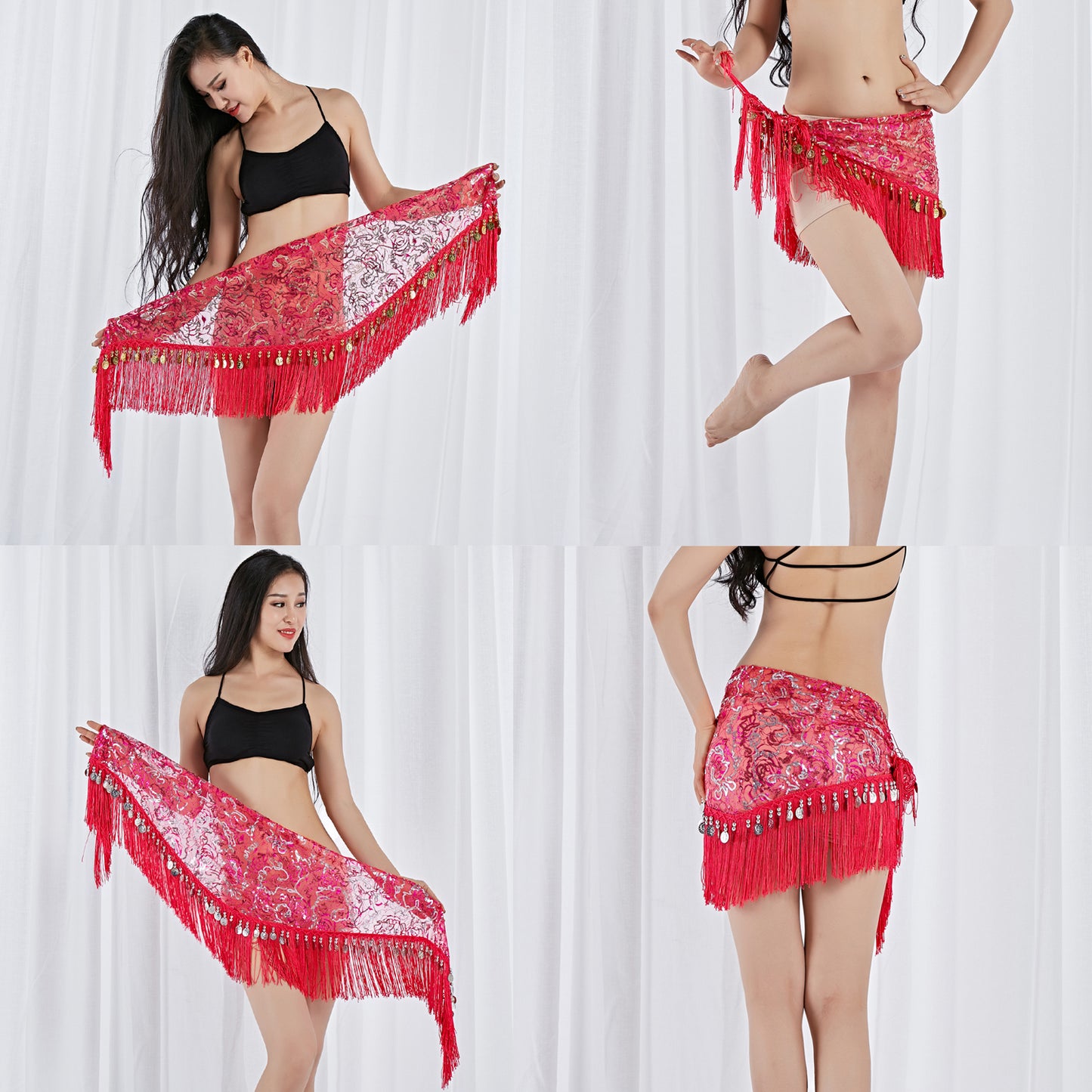 New Arrivals Tassels Fringed Sequins Triangle Belly Dance Hip Scarf Skirt Waist Belt for Outfits