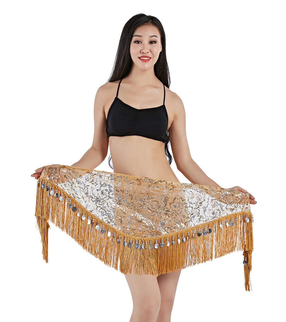 New Arrivals Tassels Fringed Sequins Triangle Belly Dance Hip Scarf Skirt Waist Belt for Outfits