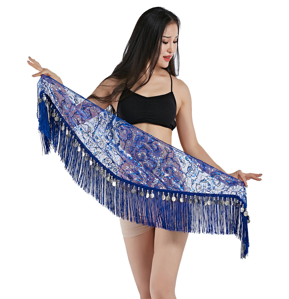 New Arrivals Tassels Fringed Sequins Triangle Belly Dance Hip Scarf Skirt Waist Belt for Outfits