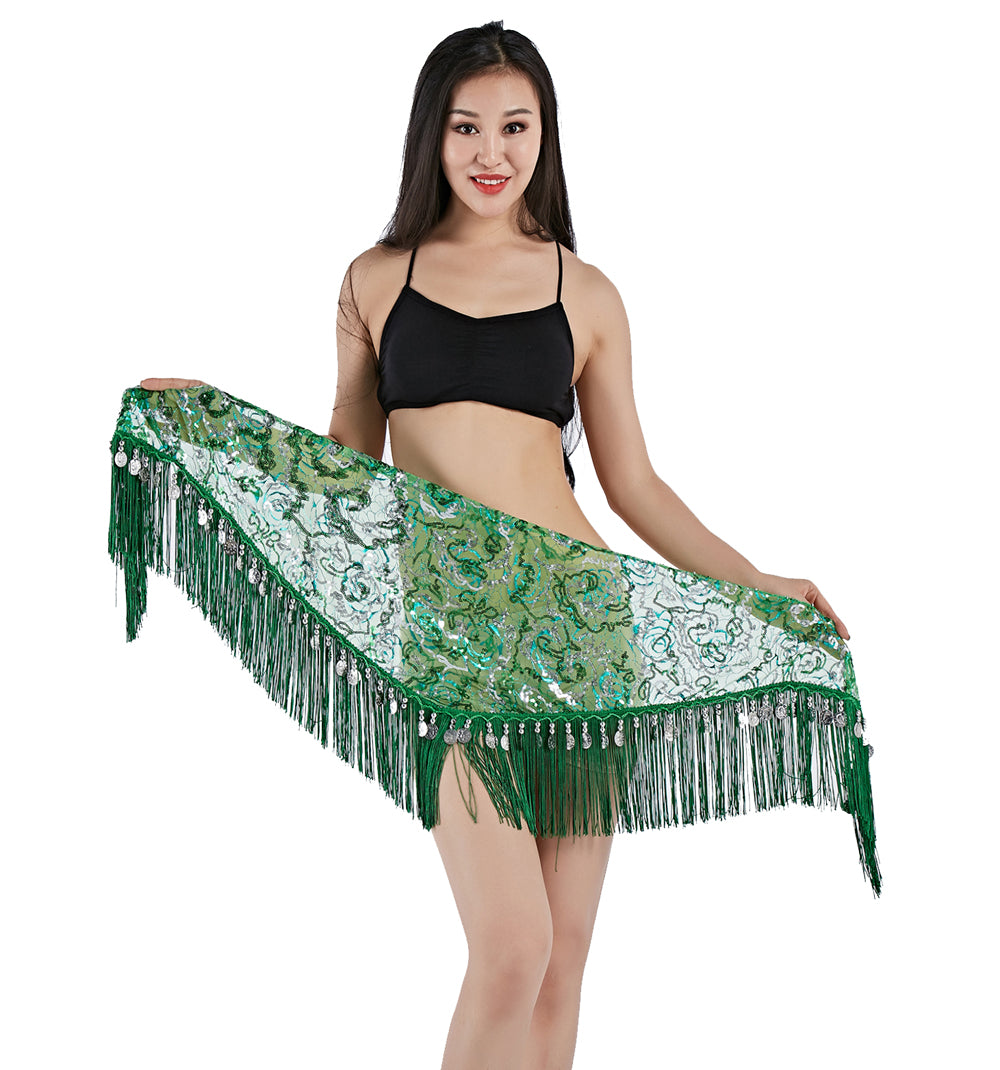 New Arrivals Tassels Fringed Sequins Triangle Belly Dance Hip Scarf Skirt Waist Belt for Outfits