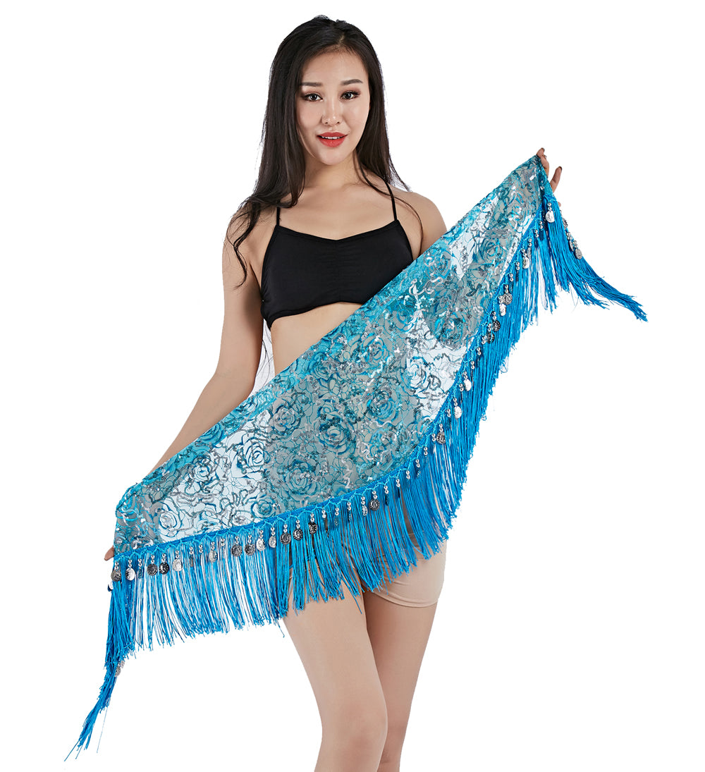 New Arrivals Tassels Fringed Sequins Triangle Belly Dance Hip Scarf Skirt Waist Belt for Outfits