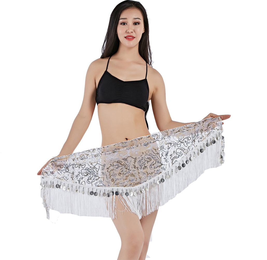 New Arrivals Tassels Fringed Sequins Triangle Belly Dance Hip Scarf Skirt Waist Belt for Outfits