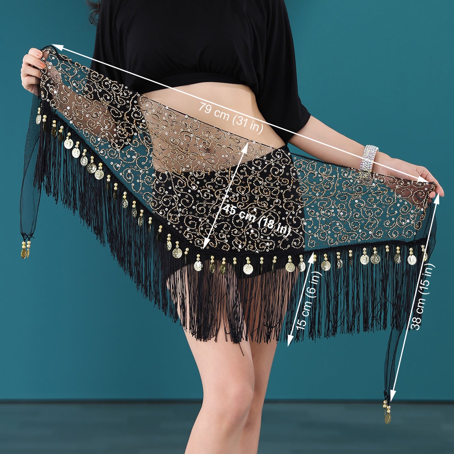 New Arrivals Light Weight Tassels Fringed Sequins Triangle Belly Dance Hip Scarf Skirt Waist Belt for Outfits