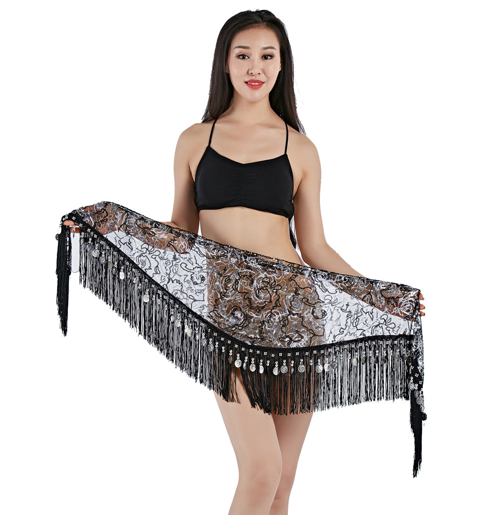 New Arrivals Tassels Fringed Sequins Triangle Belly Dance Hip Scarf Skirt Waist Belt for Outfits