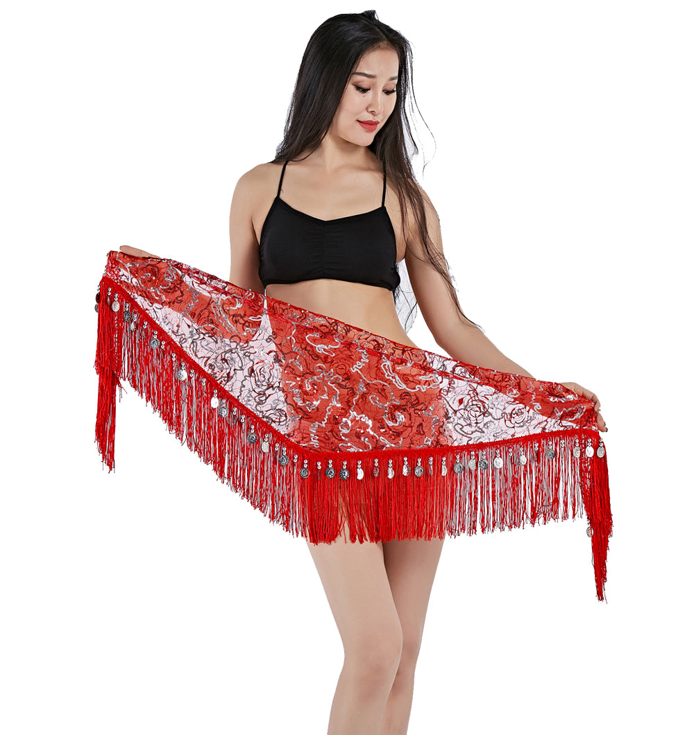 New Arrivals Tassels Fringed Sequins Triangle Belly Dance Hip Scarf Skirt Waist Belt for Outfits