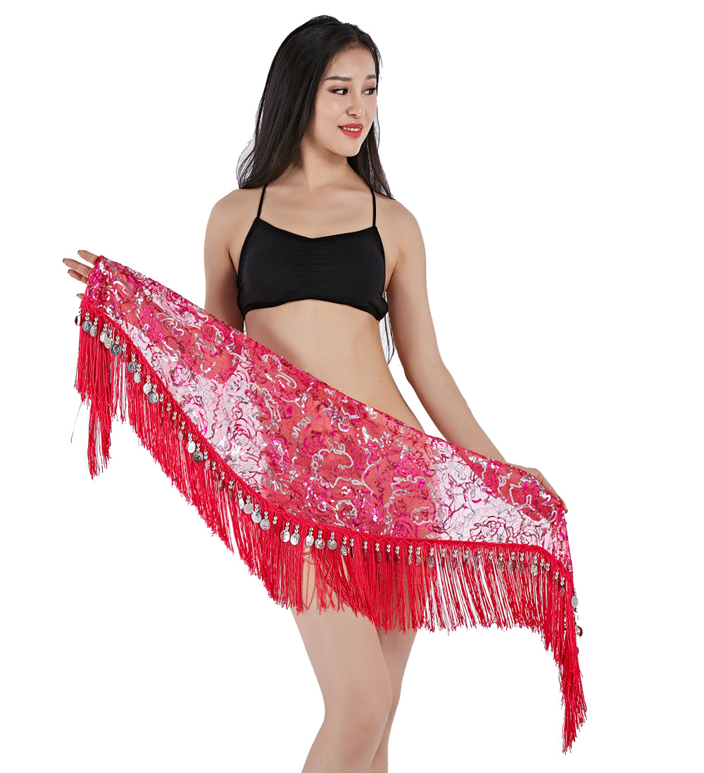 New Arrivals Tassels Fringed Sequins Triangle Belly Dance Hip Scarf Skirt Waist Belt for Outfits