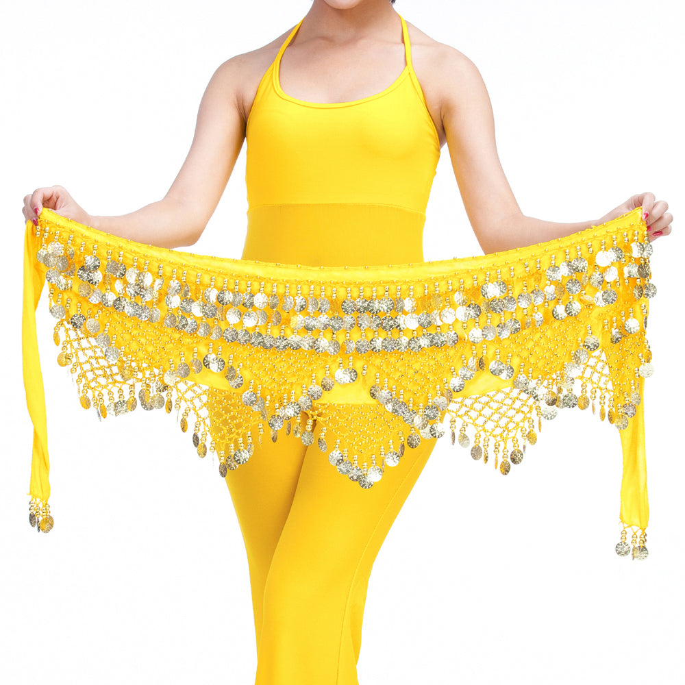 Women's Belly Dance Wave Shape Hip Scarf with 320 Coins Three Straight Two Angle Waist Belt