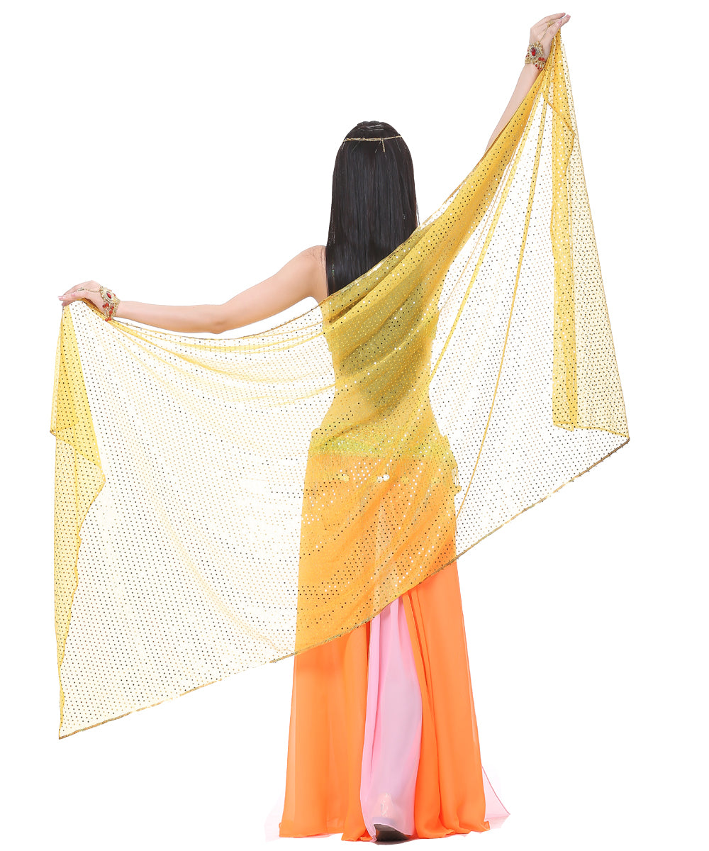 Shinning Spot Chiffon Hand Scarf, Stage Dancewear Scarf, Light Weight Belly Dance Shawls, Belly Dance Veils with Trim Gold