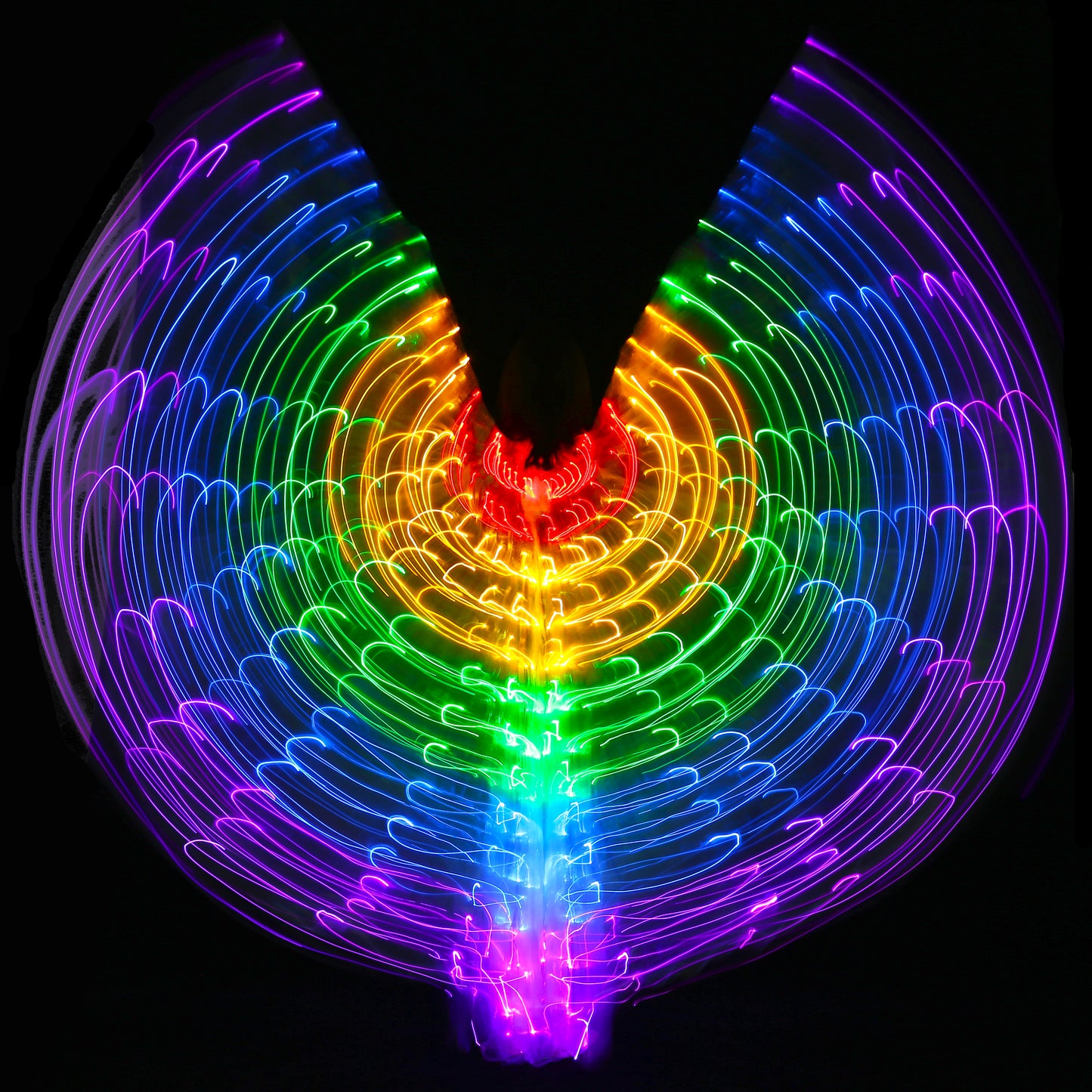 2022 New Arrivals LED Isis Wing 5 Color Rainbow - Belly Dance Light Up Wing Carnival Halloween Party Club Wear with Telescopic Sticks