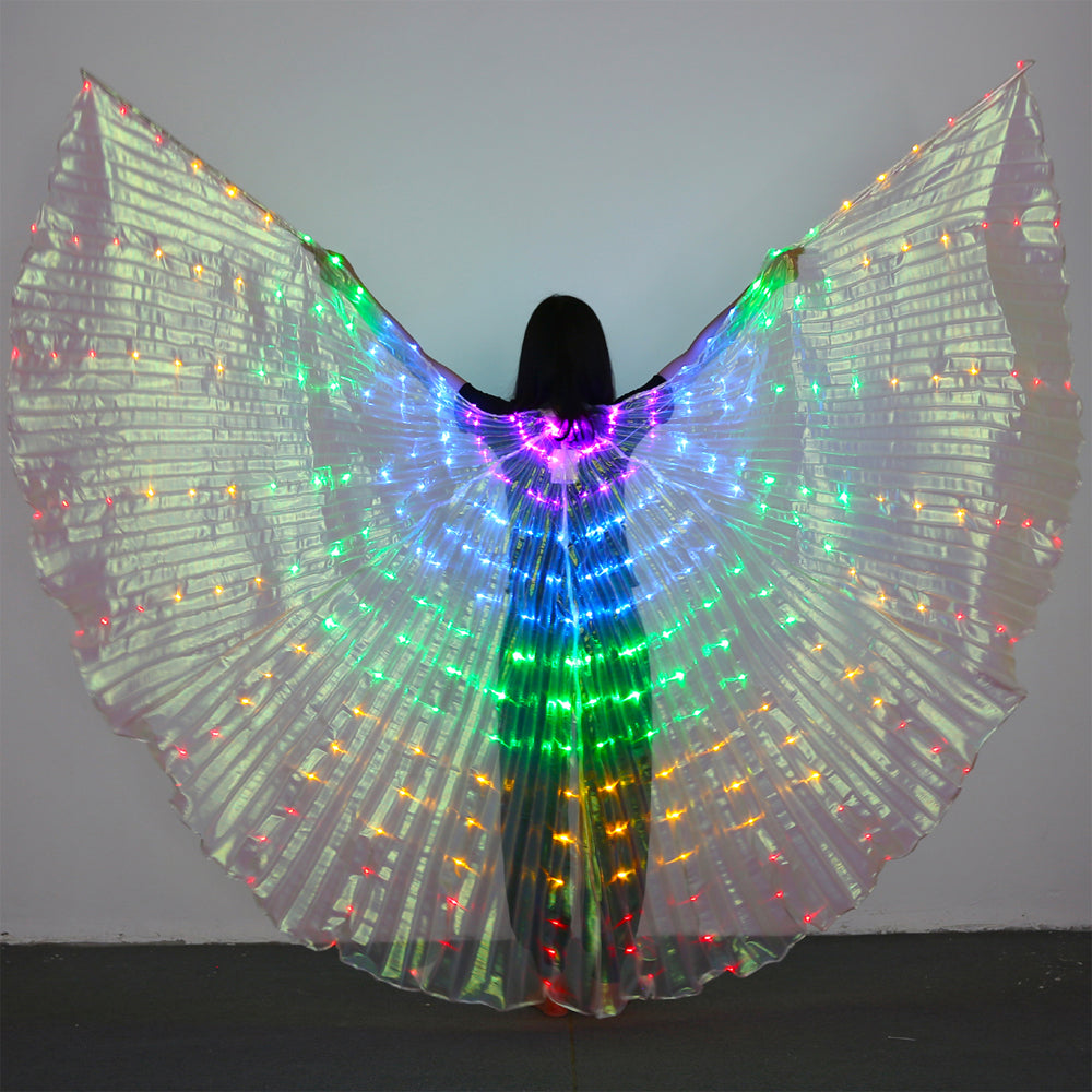 2022 New Arrivals LED Isis Wing 5 Color Rainbow - Belly Dance Light Up Wing Carnival Halloween Party Club Wear with Telescopic Sticks