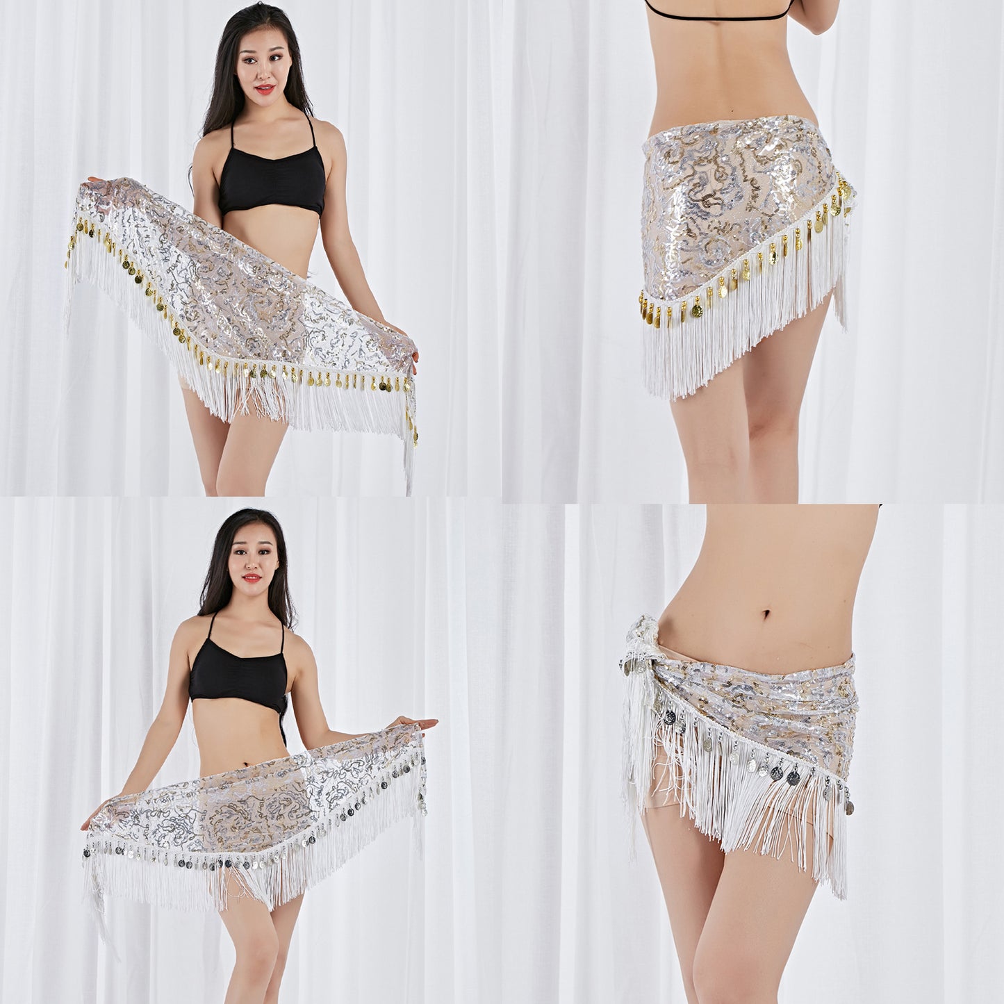 New Arrivals Tassels Fringed Sequins Triangle Belly Dance Hip Scarf Skirt Waist Belt for Outfits